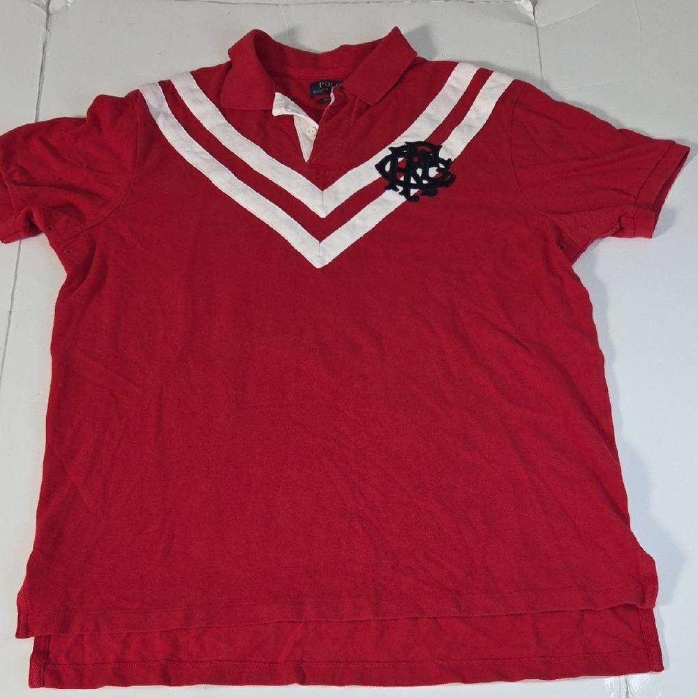 Polo Ralph Lauren Red Rugby Shirt with White Accents Custom Fit